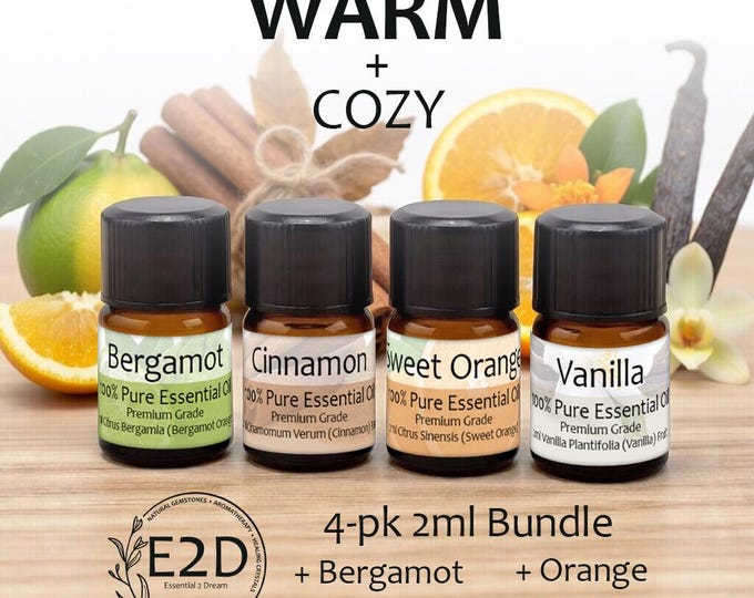 Warm + Cozy Essential Oil Bundle – Set of 4 2ml Bottles for Aromatherapy or Diffuser