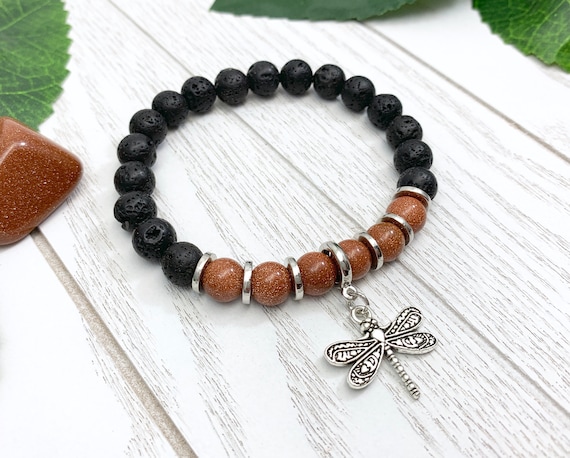 Goldstone Uplifting Dragonfly Miscarriage Bracelet, Pregnancy Loss & Grief Gift, Lava Stone Miscarriage Jewelry