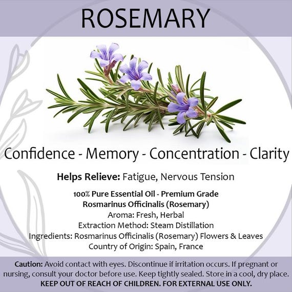 Rosemary Essential Oil 2ml — Confidence, Focus and Clarifying Aromatherapy Sample Bottle
