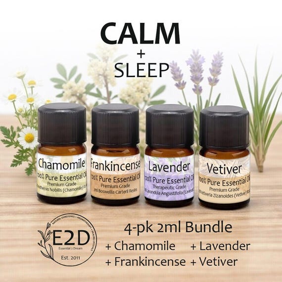 Calm + Sleep Essential Oil Bundle – Set of 4 2ml Bottles for Aromatherapy or Diffuser
