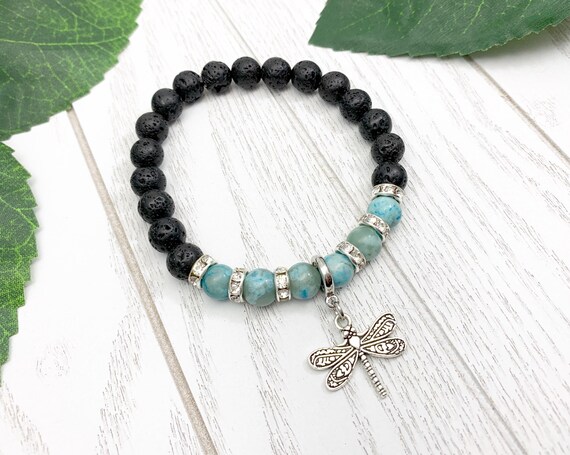 Blue Jasper Uplifting Dragonfly Miscarriage Bracelet, Pregnancy Loss & Grief Gift, Lava Stone Miscarriage Jewelry