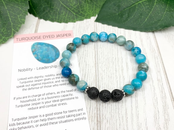 Blue Ripple Jasper Diffuser Bracelet • Relaxation Bracelet for Grounding and Confidence • Aromatherapy Jewelry • 8mm Oil Diffuser