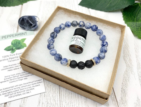 Sodalite Diffuser Bracelet • Communication Bracelet for Focus, Clarity, Stress and Anxiety • Aromatherapy Jewelry • 8mm Oil Diffuser