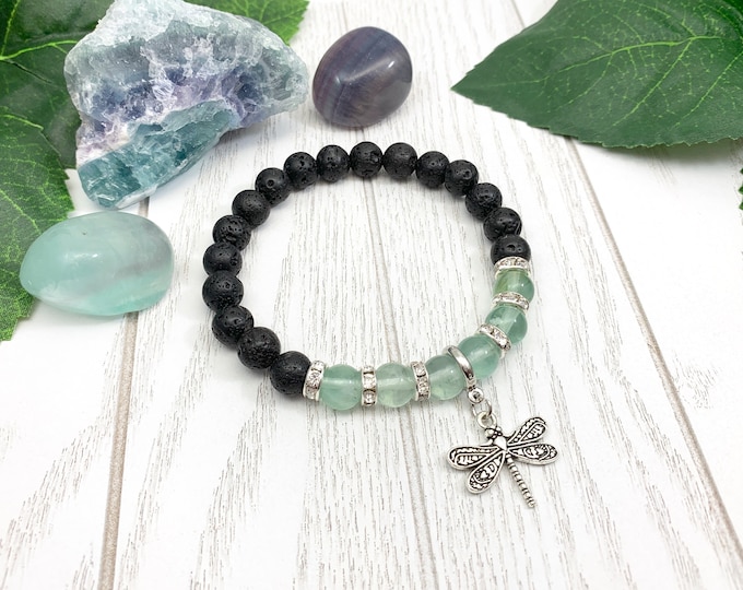 Fluorite Uplifting Dragonfly Miscarriage Bracelet, Pregnancy Loss & Grief Gift, Lava Stone Miscarriage Jewelry