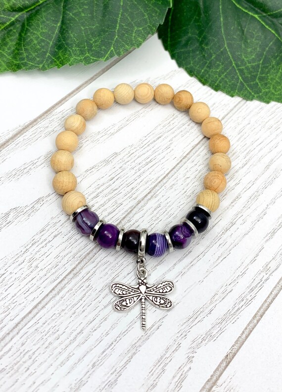 Purple Agate Dragonfly Bracelet • Uplifting Grief and Loss Bracelet • Miscarriage Bracelet for Positive Energy and Strength • Agate Jewelry