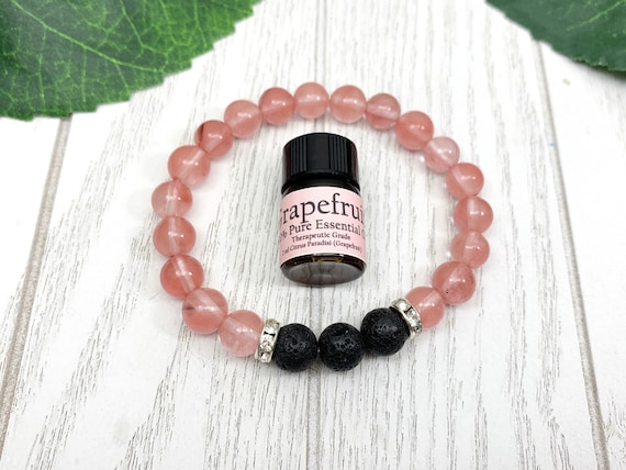 Watermelon Cherry Quartz Diffuser Bracelet • Energy Bracelet for Joy, Happiness and Optimism • Aromatherapy Jewelry • 8mm Oil Diffuser