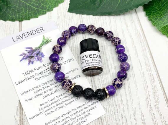 Purple Imperial Jasper Diffuser Bracelet • Bracelet for Tranquility and Stress Relief • Aromatherapy Jewelry • 8mm Oil Diffuser