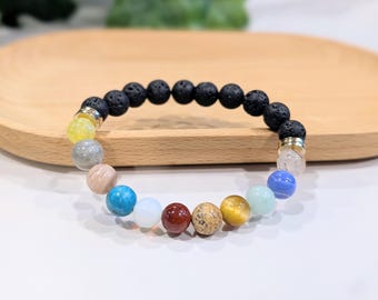 Solar System Galaxy Bracelet with Lava Stone & Gemstone Planets