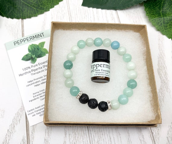 Teal Green Amazonite Oil Diffuser Bracelet, Lava Stone Diffuser, Aromatherapy Jewelry (8mm)