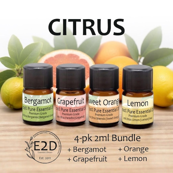 Fruity Citrus Essential Oil Bundle – Set of 4 2ml Bottles for Aromatherapy or Diffuser