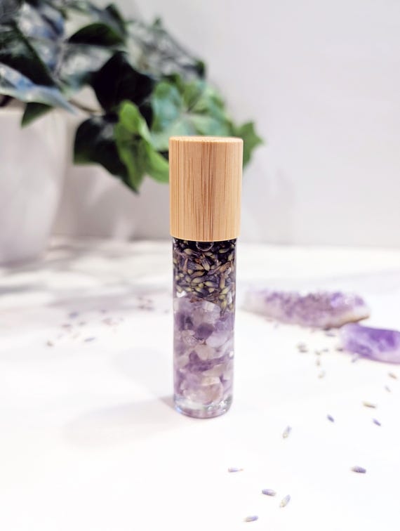 Lavender Essential Oil Body Roller - Amethyst and Lavender Petals