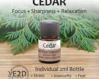 Cedarwood Essential Oil (2ml), Cedar Woodsy Aromatherapy Diffuser Refill, Natural Perfume & Wood Fragrance
