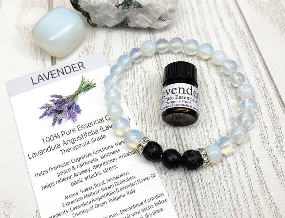 Moonstone Opal Oil Diffuser Bracelet, Lava Stone Diffuser, Aromatherapy Jewelry (8mm)
