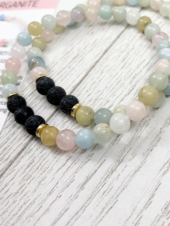Colorful Morganite Oil Diffuser Bracelet, Lava Stone Diffuser, Aromatherapy Jewelry (6mm)