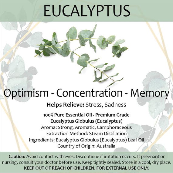 Eucalyptus Essential Oil • Small 2ml Portable Diffuser Oil Aromatherapy • Optimism • Concentration • Memory