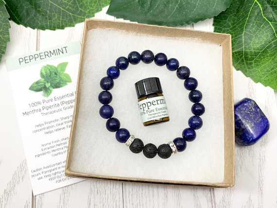 Blue Lapis Lazuli Diffuser Bracelet • Communication Bracelet for Wisdom, Integrity and Truth • Aromatherapy Jewelry • 8mm Oil Diffuser