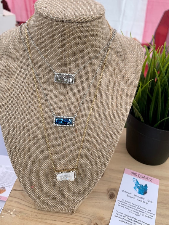 Dainty Quartz Crystal Gemstone Necklace • Druzy Necklace • Sparkly Quartz Jewelry