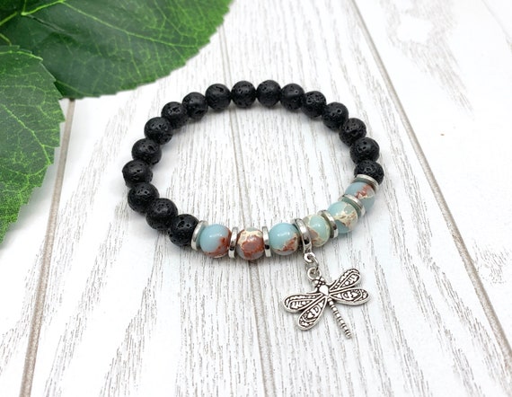Aqua Terra Jasper Dragonfly Bracelet • Jasper Charm Bracelet • Uplifting Grief and Loss Bracelet • Miscarriage Bracelet for Stress and Hope