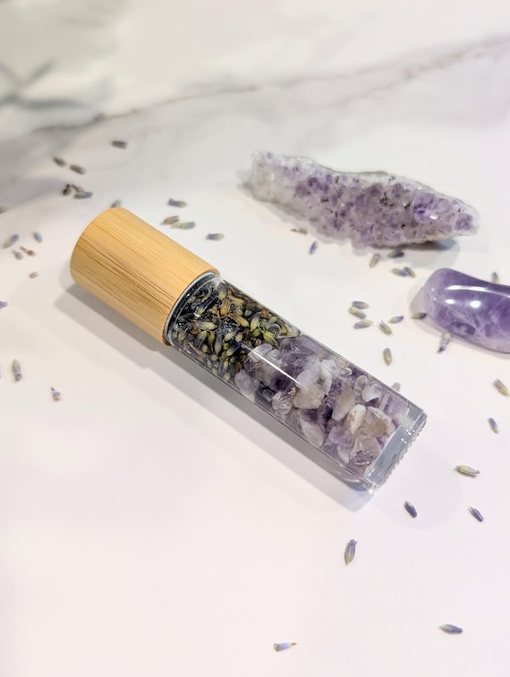 Lavender Essential Oil Body Roller - Amethyst and Lavender Petals