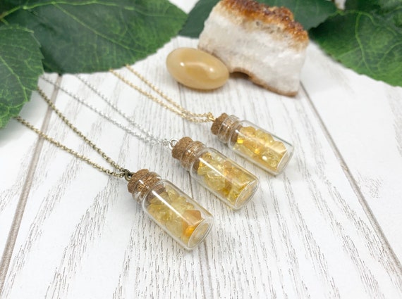 Citrine Bottle Necklace • Dainty Citrine Pendant Necklace • Minimalist Crystal Citrine Jewelry for Positivity, Confidence, Creativity