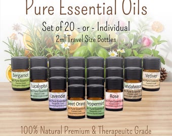 Pure Essential Oils Variety Set of 20 Fragrances, Travel Size Perfume Scents for Aromatherapy or Diffuser (2ml)