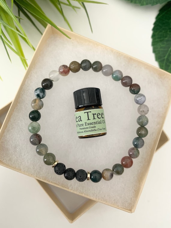 Indian Agate Diffuser Bracelet • Protection Bracelet for Positivity, Courage and Confidence • Aromatherapy Jewelry • 6mm Oil Diffuser