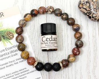 Jasper Essential Oil Diffuser Bracelet, Handmade Leopard Skin Beaded Gemstone Aromatherapy Jewelry