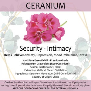 Geranium Essential Oil • Small 2ml Portable Diffuser Oil Aromatherapy • Peace • Joy • Memory • Concentration