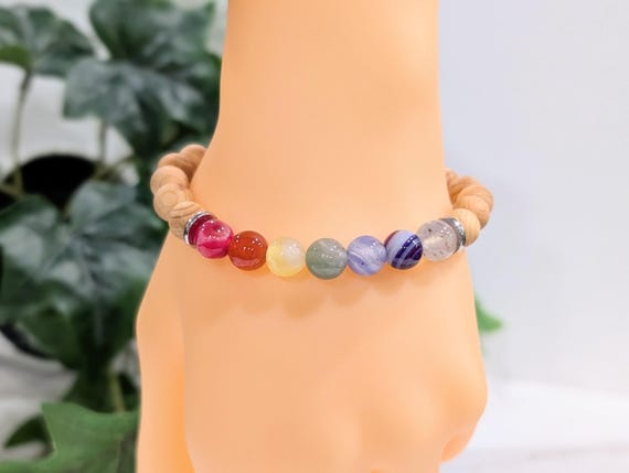 Rainbow Agate Bracelet - Hematite, Sandalwood or White Howlite - Handmade Gemstone Beaded Bracelet