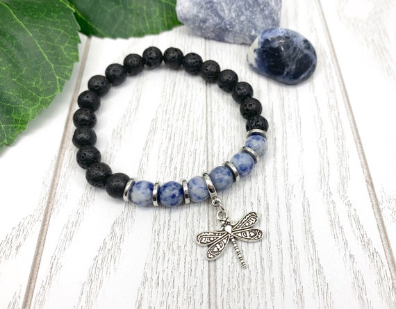 Sodalite Uplifting Dragonfly Miscarriage Bracelet, Pregnancy Loss & Grief Gift, Lava Stone Miscarriage Jewelry