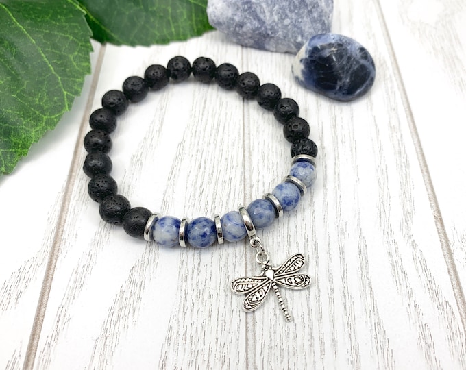 Sodalite Uplifting Dragonfly Miscarriage Bracelet, Pregnancy Loss & Grief Gift, Lava Stone Miscarriage Jewelry