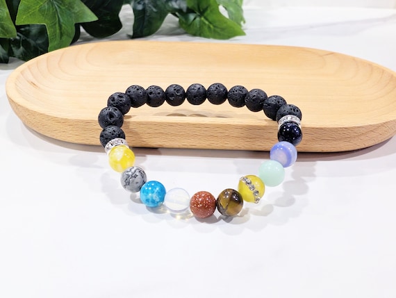 Solar System Galaxy Gemstone Bracelet - Lava Stone Planets Astrology Jewelry