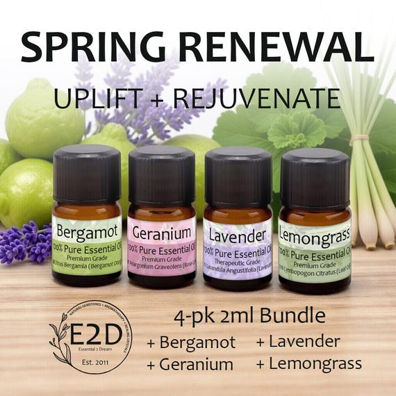 Spring Renewal Essential Oil Sample Set of 4 – 2ml Bottles for Aromatherapy or Diffuser