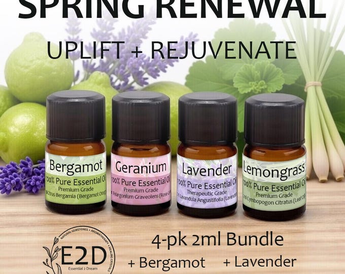 Spring Renewal Essential Oil Sample Set of 4 – 2ml Bottles for Aromatherapy or Diffuser