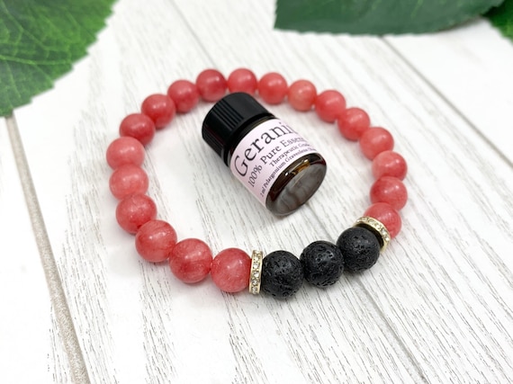 Rhodochrosite Diffuser Bracelet • Passion Bracelet for Love, Confidence and Positive Energy • Aromatherapy Jewelry • 8mm Oil Diffuser