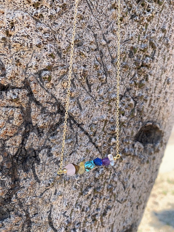 Chakra Chip Necklace • Dainty Crystal Chakra Necklace • Balancing Necklace for Anxiety and Stress Relief • Beaded Chakra Jewelry