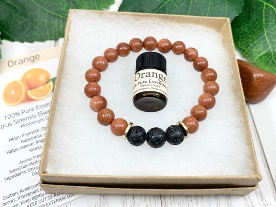 Goldstone Diffuser Bracelet • Positivity Bracelet for Courage, Ambition and Motivation • Aromatherapy Jewelry • 8mm Oil Diffuser