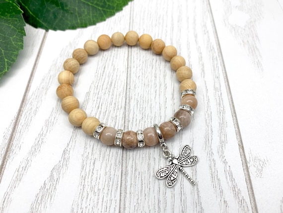 Sunstone Uplifting Dragonfly Miscarriage Bracelet, Pregnancy Loss & Grief Gift, Sandalwood Miscarriage Jewelry