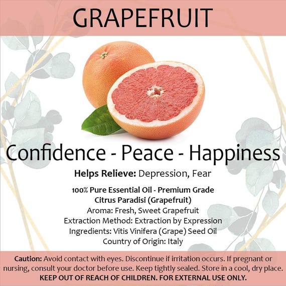 Grapefruit Essential Oil • Small 2ml Portable Diffuser Oil Aromatherapy • Optimism • Confidence • Happiness