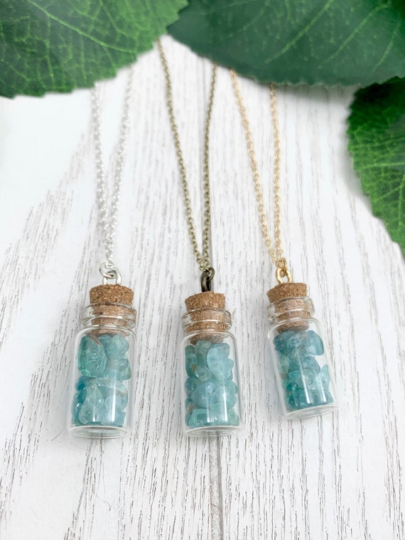 Blue Apatite Bottle Pendant Necklace