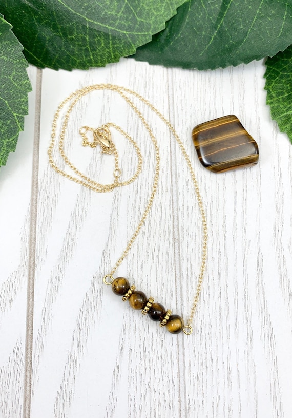 Dainty Gemstone Bar Necklace • Tiger's Eye Necklace • Beaded Bar Necklace • Dainty Gemstone Choker • Dainty Gemstone Jewelry • Boho Jewelry