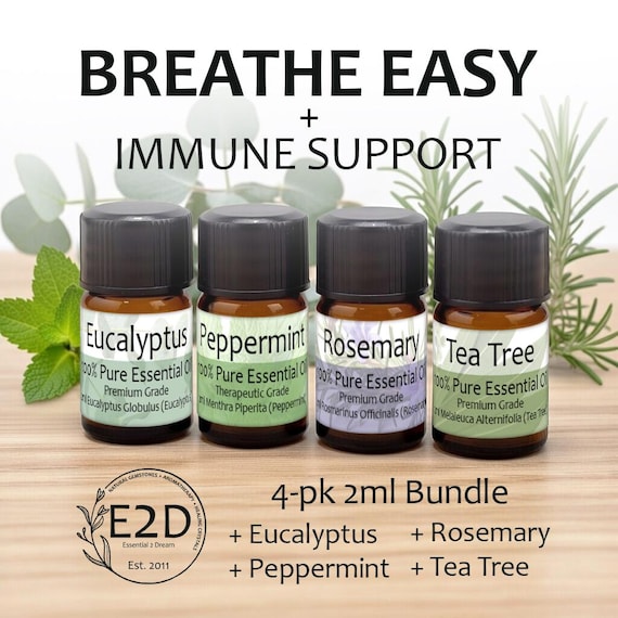 Respiratory + Immune Support Essential Oil Bundle – Set of 4 2ml Bottles for Aromatherapy