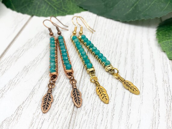 Green Agate Crystal Boho Wire Wrapped Earrings • Custom Agate Jewelry • Native Gemstone Earrings • Healing Crystal Jewelry