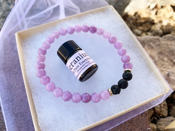 Purple Lavender Quartz Oil Diffuser Bracelet, Lava Stone Diffuser, Aromatherapy Jewelry (6mm)