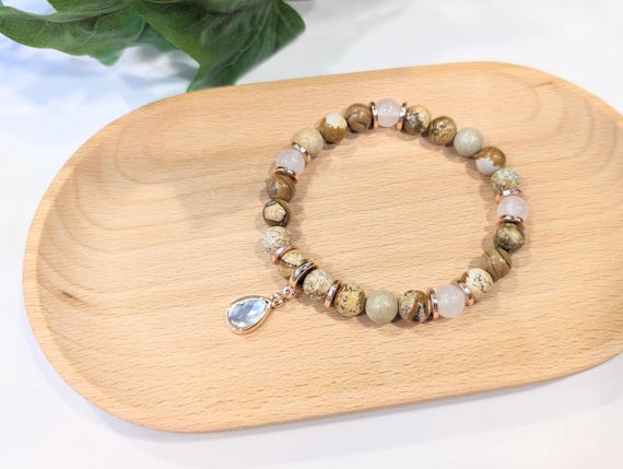 Picture Jasper Charm Bracelet — 8 mm Gemstone Beaded Jewelry