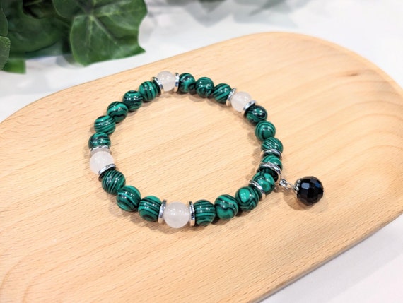 Green Malachite Gemstone Charm Bracelet • Detox Bracelet for Expression, Intuition and Friendship • Malachite Jewelry