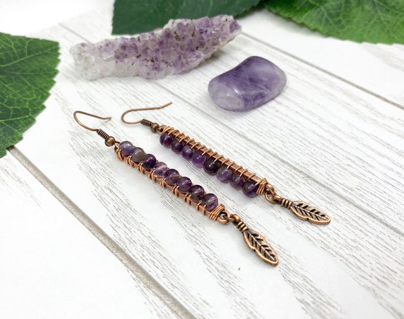 Purple Amethyst Boho Earrings • Amethyst Earrings for Anxiety and Stress Relief, Memory and Spiritual Protection • Amethyst Crystal Jewelry