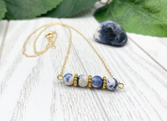 Blue Sodalite Bar Necklace – Clarity, Focus & Minimalist Gem Jewelry