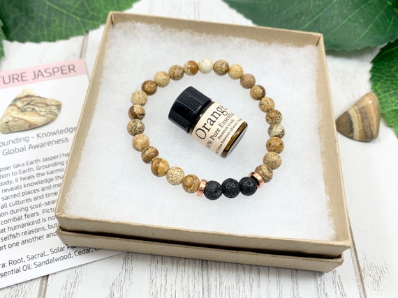 Picture Jasper Diffuser Bracelet • Grounding Bracelet for Cleansing, Harmony and Comfort • Aromatherapy Jewelry • 6mm Oil Diffuser