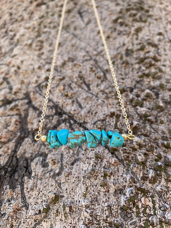 Dainty Gold Turquoise Chip Necklace • Turquoise Howlite Crystal Necklace • Minimalist Turquoise Jewelry